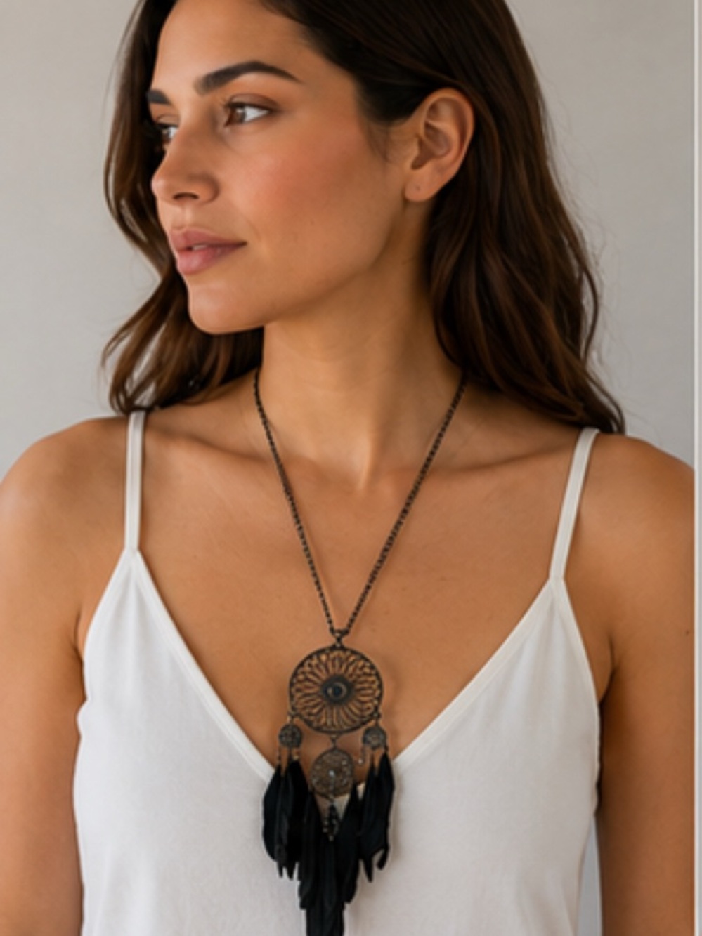 āØHOST PICK⨠Boho Black Feather Dreamcatcher Pendant Necklace